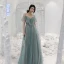 Chic / Beautiful Green Sequins Bridesmaid Dresses 2021 A-Line / Princess Spaghetti Straps Short Sleeve Backless Floor-Length / Long Bridesmaid Wedding Party Dresses