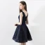 Modern / Fashion Navy Blue Party Dresses 2018 A-Line / Princess Lace V-Neck Backless Short Sleeve Short Formal Dresses