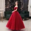 Chic / Belle Bordeaux Faux Diamant Paillettes Robe De Bal 2021 Robe Boule De l'épaule Appliques Manches Courtes Dos Nu Longue Promo Robe De Ceremonie