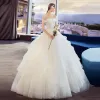 Elegant Ivory Wedding Dresses 2018 Ball Gown Ruffle Off-The-Shoulder Short Sleeve Floor-Length / Long Wedding