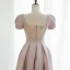 Modest / Simple Blushing Pink Satin Prom Dresses 2021 A-Line / Princess Spaghetti Straps Pearl Rhinestone Short Sleeve Backless Floor-Length / Long Prom Formal Dresses