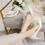 Mode Ivoire Soie Satin Faux Diamant Chaussure De Mariée 2021 9 cm Talons Aiguilles À Bout Pointu Mariage Escarpins Talons Hauts