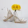 Fashion Yellow Street Wear Womens Sandals 2021 Ankle Strap Waterproof 12 cm Wedges Platform Open / Peep Toe Sandals