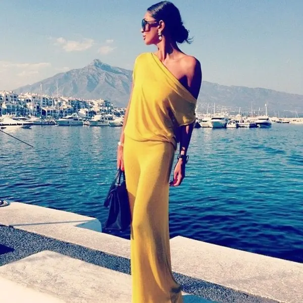 Modest / Simple Yellow Casual Maxi Dresses 2018 Trumpet / Mermaid Scoop Neck Short Sleeve Floor-Length / Long Womens Clothing