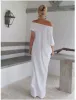 Eenvoudige Toevallig Witte Maxi-jurken 2018 Uit De Schouder Ruglooze Korte Mouwen Lange Dameskleding