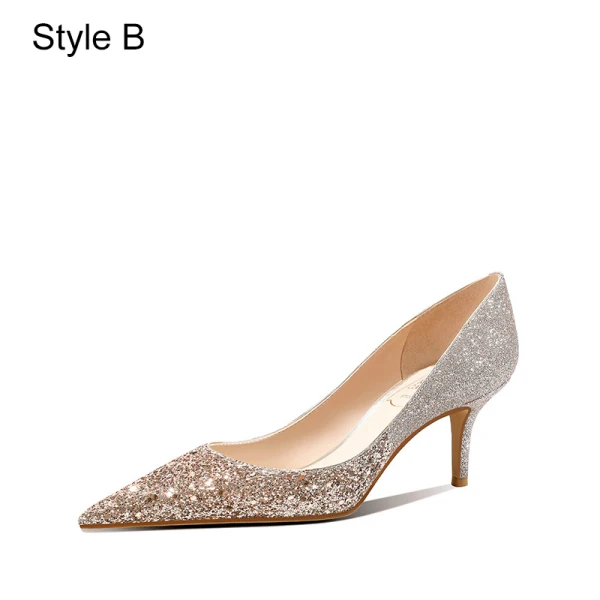 Uroczy Szampan Cekiny Buty Ślubne 2021 Skórzany 8 cm Szpilki Szpiczaste Ślub Czółenka Wysokie Obcasy