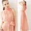 Elegant Summer Khaki Maxi Dresses 2018 Pleated High Neck Short Sleeve Floor-Length / Long Womens Clothing