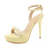 Sexy Sage Green Casual Pearl Womens Sandals 2021 Ankle Strap 12 cm Stiletto Heels Open / Peep Toe Sandals High Heels