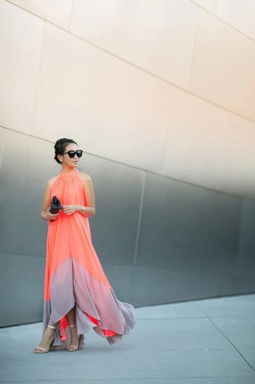 Chic / Beautiful Orange Summer Casual Maxi Dresses 2018 Pleated Scoop Neck Sleeveless Floor-Length / Long Womens Clothing