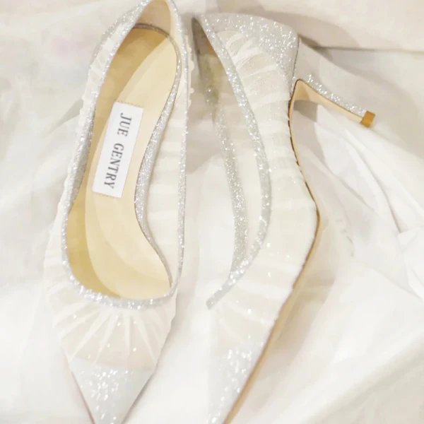 Charmant Ivory / Creme Spitze Brautschuhe 2021 Pailletten 8 cm Stilettos Spitzschuh Hochzeit Pumps Hochhackige