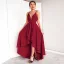 Chic / Belle Bordeaux Robes longues 2018 Princesse Noeud Asymétrique Bretelles Spaghetti Fond croisé plongeant Sans Manches Vêtements Femme
