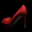 Chinese style Red Lace Flower Wedding Shoes 2021 Leather Rhinestone 9 cm Stiletto Heels Pointed Toe Wedding Pumps High Heels