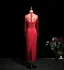 Vintage / Retro Burgundy Lace Flower Trumpet / Mermaid Prom Dresses 2025 High Neck Long Sleeve Floor-Length / Long Formal Dresses