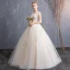 Modern / Fashion Champagne Wedding Dresses 2018 Ball Gown Beading Lace Flower Scoop Neck Backless Short Sleeve Floor-Length / Long Wedding
