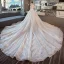 Luxury / Gorgeous Champagne Wedding Dresses 2018 Ball Gown Lace Beading Pearl Sequins Off-The-Shoulder Backless Short Sleeve Royal Train Wedding