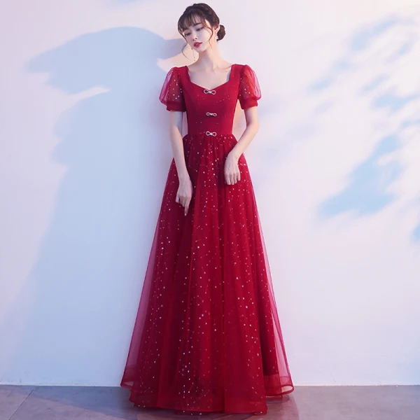 Bling Bling Bleu Roi Étoile Paillettes Faux Diamant Noeud Robe De Bal 2021 Princesse Encolure Carrée Manches Courtes Dos Nu Longue Promo Robe De Ceremonie