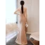 Charming Champagne Evening Dresses  2021 Trumpet / Mermaid Spaghetti Straps Beading Short Sleeve Backless Floor-Length / Long Evening Party Formal Dresses