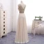 Chic / Beautiful Champagne Evening Dresses  2017 A-Line / Princess Beading Ruffle Scoop Neck Zipper Up Backless Sleeveless Floor-Length / Long Evening Party