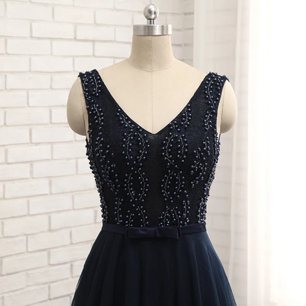 Chic / Beautiful Evening Dresses 2017 A-Line / Princess Beading Bow Crossed Straps Backless V-Neck Sleeveless Floor-Length / Long Evening Party