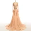 Amazing / Unique Champagne Evening Dresses  2017 Trumpet / Mermaid Sequins Beading Bow Scoop Neck Long Sleeve Sweep Train Evening Party