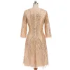 Chic / Beautiful Champagne Mother Of The Bride Dresses 2017 A-Line / Princess Beading Sequins Scoop Neck 3/4 Sleeve Short Wedding