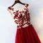 Chic / Beautiful Red Evening Dresses  2017 A-Line / Princess Lace Flower Crystal Artificial Flowers Scoop Neck Sleeveless Ankle Length Evening Party