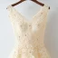 Chic / Beautiful Champagne Homecoming Graduation Dresses 2017 A-Line / Princess Lace Flower Backless Rhinestone V-Neck Sleeveless Short