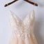 Chic / Belle Champagne Robe De Soirée 2017 Princesse En Dentelle Fleur V-Cou Fermeture éclair Sans Manches Longueur Cheville Soirée