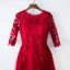 Chic / Beautiful Red Evening Dresses  2017 A-Line / Princess Lace Flower Scoop Neck Zipper Up 3/4 Sleeve Ankle Length Evening Party