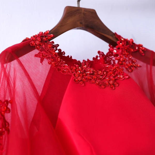 Chic / Beautiful Red Evening Dresses 2017 Trumpet / Mermaid Flower Lace Sequins Beading Scoop Neck Zipper Up Short Sleeve Ankle Length Evening Party
