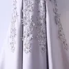 Flotte Sølv Selskabskjoler 2017 Prinsesse Med Blonder Blomsten V-Hals Halterneck Ærmeløs Ankel Længde Selskabs