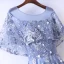 Chic / Beautiful Ocean Blue Evening Dresses  2017 A-Line / Princess Beading Pearl Lace Flower Scoop Neck Backless Short Sleeve Ankle Length Evening Party