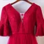 Chic / Beautiful Red Evening Dresses  2017 A-Line / Princess Lace Flower V-Neck Backless 1/2 Sleeves Ankle Length Evening Party