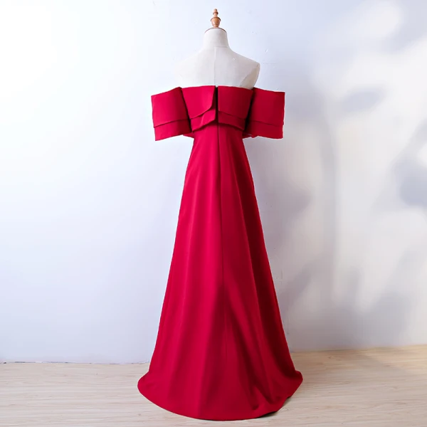 Chic / Beautiful Red Evening Dresses  2017 A-Line / Princess Strapless Backless Short Sleeve Floor-Length / Long Evening Party