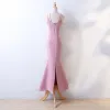 Chic / Beautiful Candy Pink Evening Dresses  2017 Trumpet / Mermaid Spaghetti Straps Zipper Up Sleeveless Ankle Length Evening Party