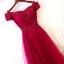 Chic / Belle Rouge Robe De Soirée 2017 Princesse Dentelle Perlage De l'épaule Dos Nu Manches Courtes Longueur Cheville Soirée