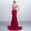 Chic / Beautiful Red Evening Dresses  2017 Trumpet / Mermaid Zipper Up Beading Bow Lace Flower Sequins Sleeveless Scoop Neck Court Train Evening Party
