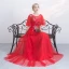 Chic / Beautiful Red Evening Dresses  2017 A-Line / Princess Appliques Lace Flower Crossed Straps Beading Scoop Neck Backless 1/2 Sleeves Floor-Length / Long Evening Party