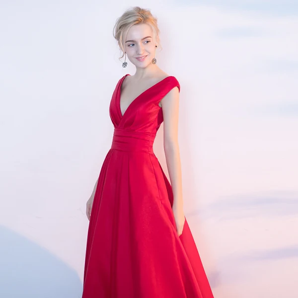 Chic / Beautiful Red Evening Dresses 2017 A-Line / Princess V-Neck Crossed Straps Backless Sleeveless Floor-Length / Long Evening Party