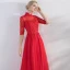 Chic / Beautiful Red Evening Dresses  2017 A-Line / Princess Lace Flower Appliques Beading High Neck Backless Crossed Straps 3/4 Sleeve Floor-Length / Long Evening Party
