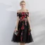 Chic / Beautiful Black Homecoming Graduation Dresses 2017 A-Line / Princess Appliques Off-The-Shoulder Sleeveless Zipper Up Short