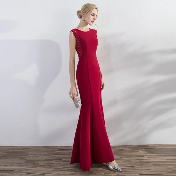 Chic / Beautiful Red Evening Dresses 2017 Trumpet / Mermaid Appliques Sequins Scoop Neck Zipper Up Sleeveless Ankle Length Evening Party
