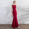 Chic / Beautiful Red Evening Dresses  2017 Trumpet / Mermaid Appliques Sequins Scoop Neck Zipper Up Sleeveless Ankle Length Evening Party