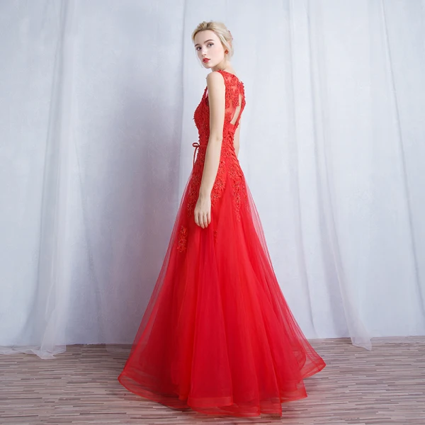 Chic / Beautiful Red Evening Dresses 2017 A-Line / Princess Lace Flower Square Neckline Sleeveless Crossed Straps Floor-Length / Long Evening Party