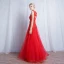 Chic / Beautiful Red Evening Dresses  2017 A-Line / Princess Lace Flower Square Neckline Sleeveless Crossed Straps Floor-Length / Long Evening Party
