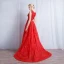 Chic / Beautiful Red Evening Dresses  2017 A-Line / Princess Appliques Lace Flower Sequins Scoop Neck Zipper Up Sleeveless Evening Party
