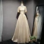 Chic / Beautiful Evening Dresses  2017 A-Line / Princess Pearl Beading Off-The-Shoulder 1/2 Sleeves Backless Crossed Straps Floor-Length / Long Evening Party
