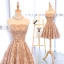 Herlig Champagne Homecoming Graduation Kjoler 2017 Prinsesse Blonder Rhinestone Appliques Kjæreste Kryssede Stropper Uten Ermer Korte