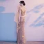 Sparkly Gold Sequins Beading Tassel Evening Dresses  2021 Trumpet / Mermaid High Neck Short Sleeve Floor-Length / Long Evening Party Formal Dresses