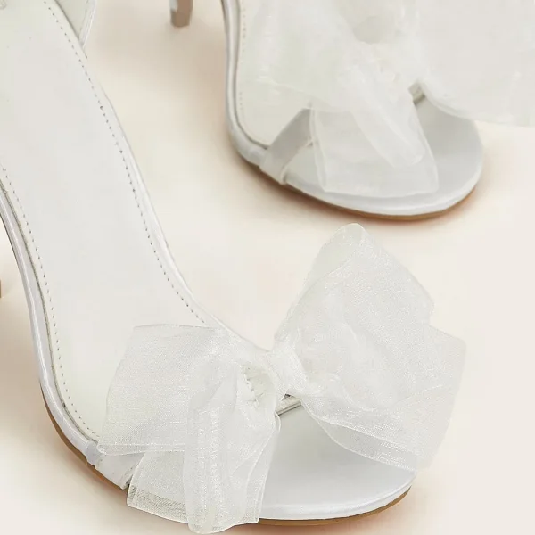 Fashion White Wedding Shoes 2021 Bow Ankle Strap 11 cm Stiletto Heels Open / Peep Toe Wedding Sandals High Heels